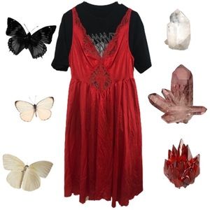 Vintage cherry red maxi slip dress.